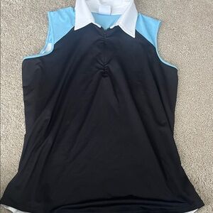 Belyn key Sleeveless Black & Light Blue Polo Tank with White Collar